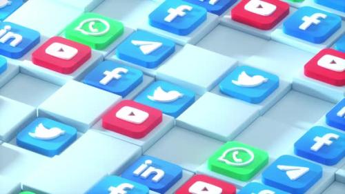 Videohive - 3 D Social Media Icons Flowing Backdrop - 38857636 - 38857636