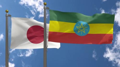 Videohive - Japan Flag Vs Ethiopia Flag On Flagpole - 38837415 - 38837415