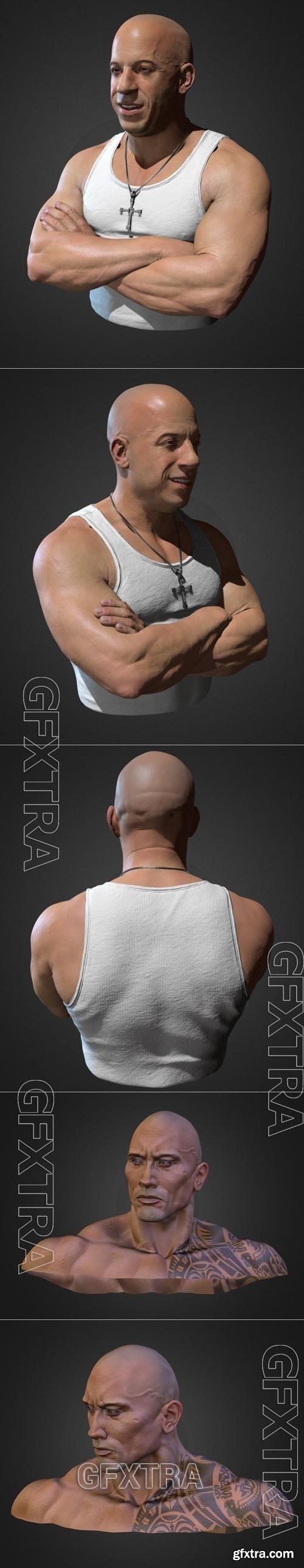 Vin Diesel bust and The Rock Bust 3D