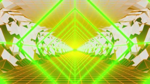 Videohive - Neon Green Toxic Rhombus Vj Loop Background Tunnel With Mountains HD - 38862241 - 38862241