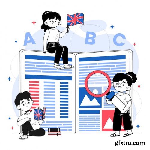 Flat design english book illustration