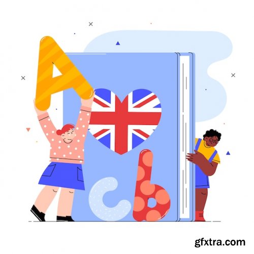 Flat design english book illustration