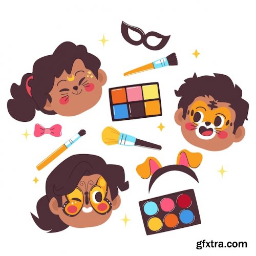 Flat design face painting illustration