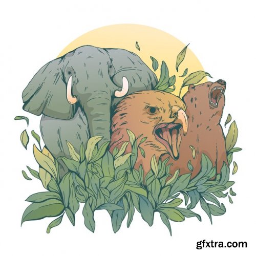 Hand drawn wild animals illustration