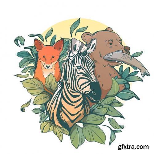 Hand drawn wild animals illustration