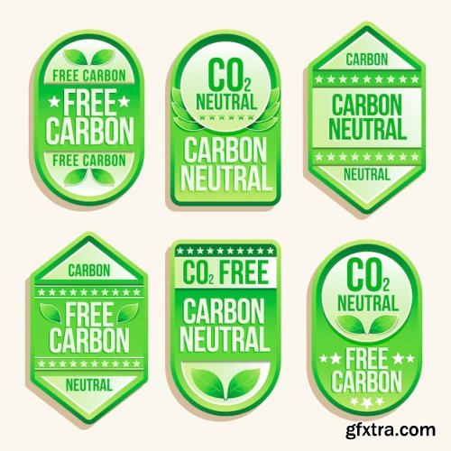 Flat design carbon neutral labels and stamps