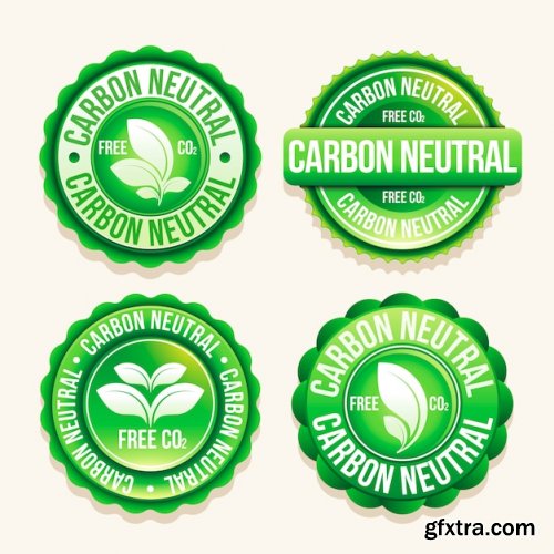 Flat design carbon neutral labels and stamps