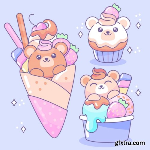 Hand drawn kawaii food illustration