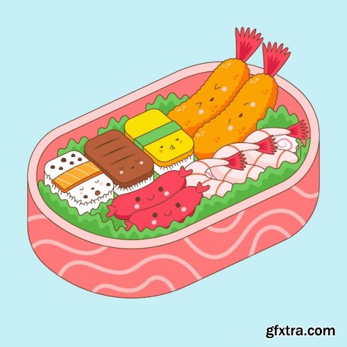 Hand drawn kawaii food illustration