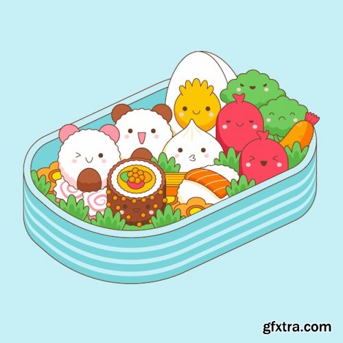 Hand drawn kawaii food illustration