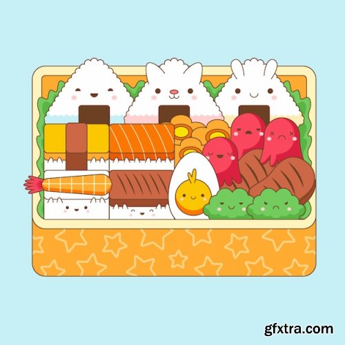 Hand drawn kawaii food illustration