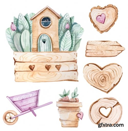 Watercolor cute cartoon house clipart set cozy house illustration