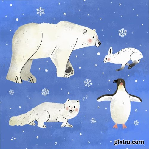 Hand drawn winter animals collection