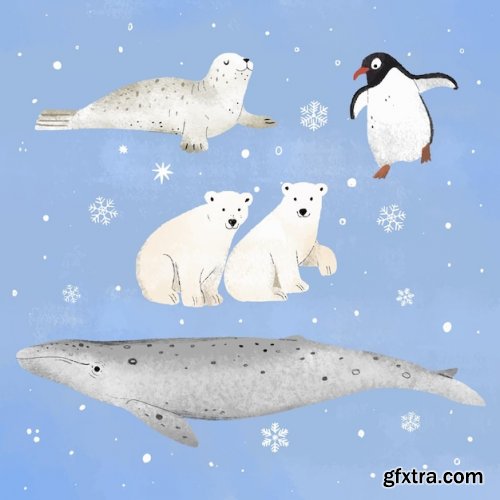 Hand drawn winter animals collection