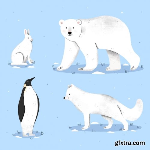 Hand drawn winter animals collection 02