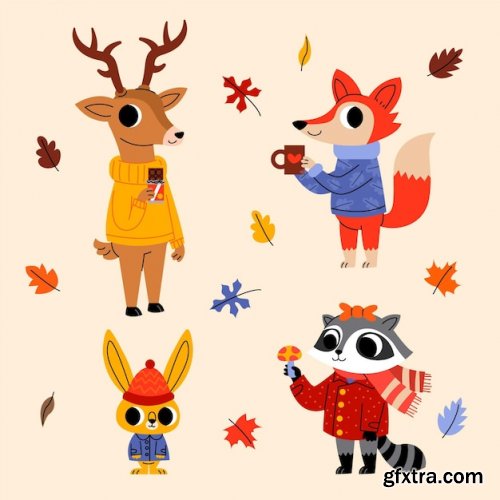 Cartoon autumn animals collection