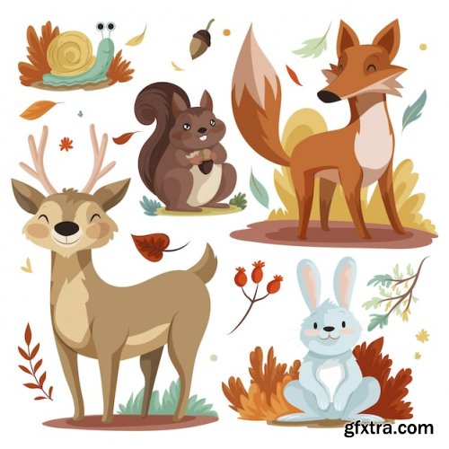 Cartoon autumn animals collection