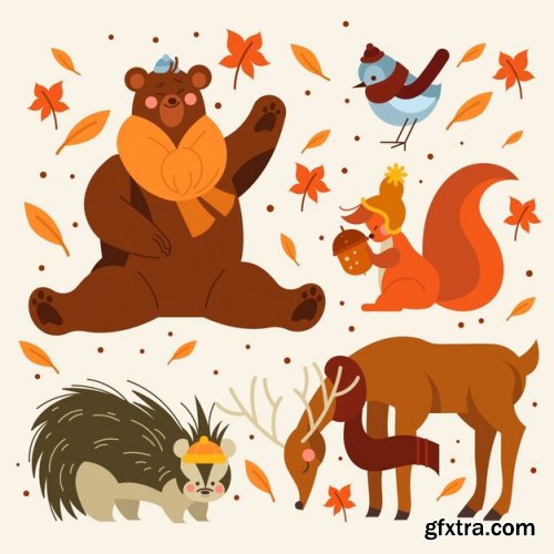 Cartoon autumn animals collection