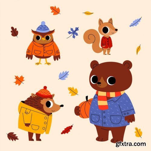 Cartoon autumn animals collection