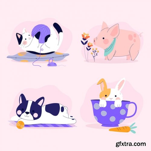 Different pets illustration concept