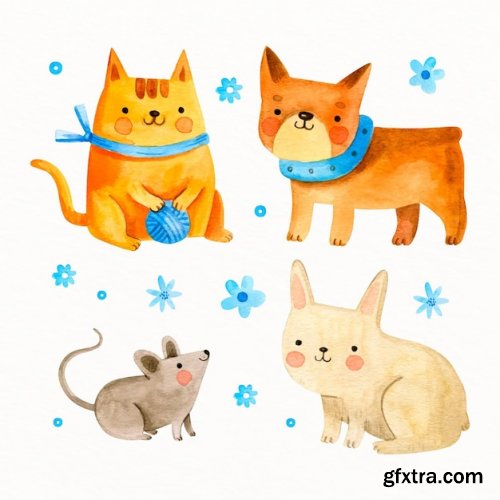 Different pets illustration concept