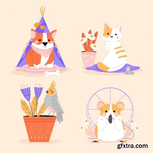 Different pets illustration concept