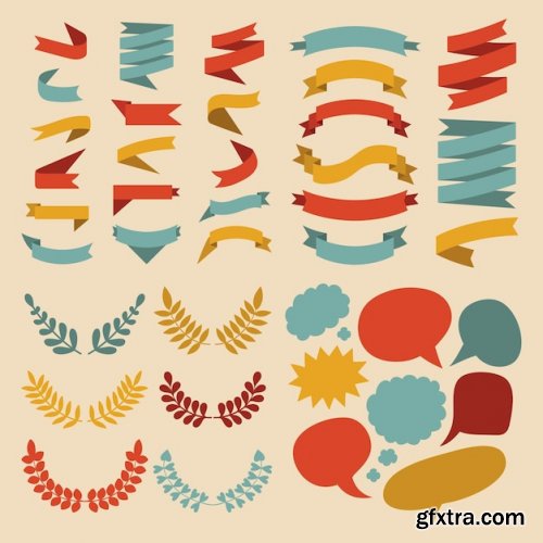 Big vector set of different shapes ribbons laurels labels and speech bubbles