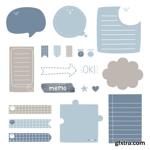 Set of cute hand drawn doodle text box with icon speech bubble 