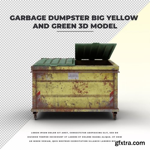 Garbage dumpster big yellow and green