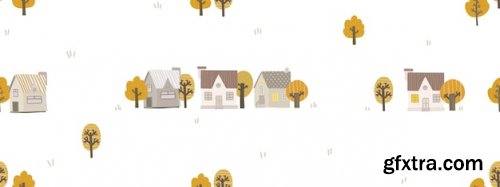Cartoon vector childish seamless pattern with houses trees streets wallpaper map illustration