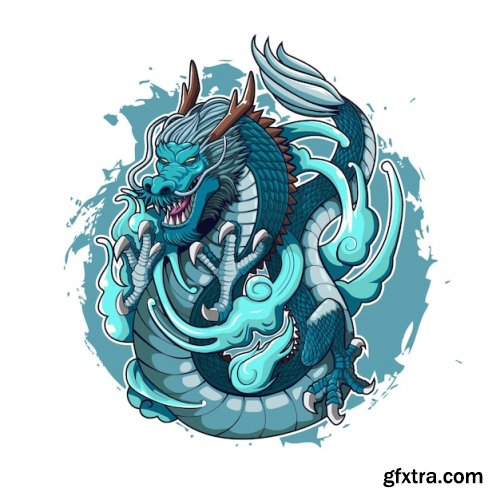 Illustration of oriental water dragon vector design