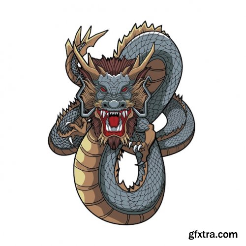 Illustration of oriental water dragon vector design