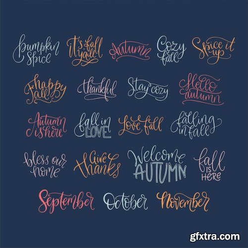 Cozy fall vector lettering set hand drawn autumn quotes