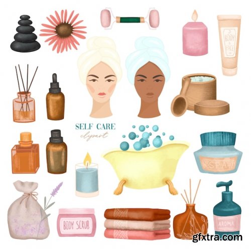 Cosmetic and bath elements spa and self care graphic clipart