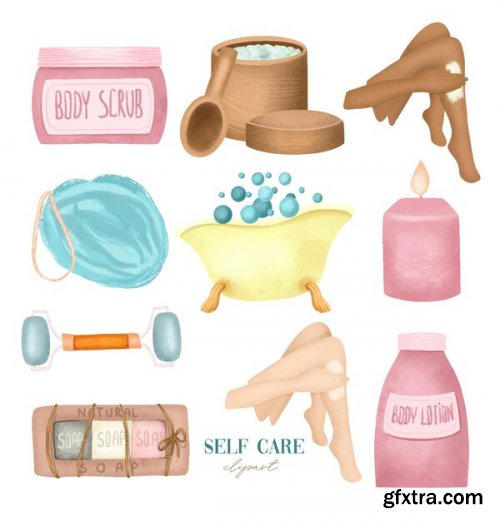 Cosmetic and bath elements spa and self care graphic clipart