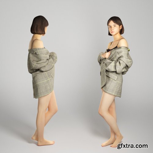 Sexy woman in a gray jacket 213 Low-poly 3D model