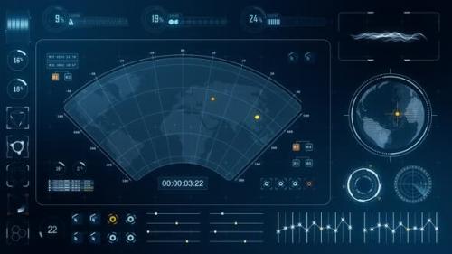 Videohive - Blue color sonar radar screen searching with futuristic HUD technology abstract background - 38962579 - 38962579