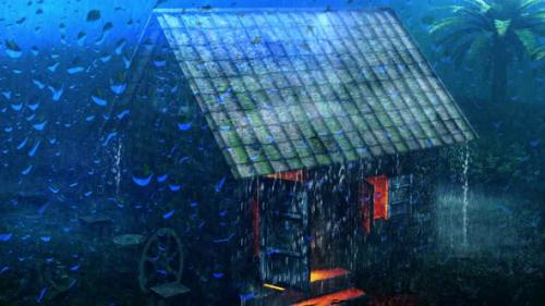 Videohive - Heavy rain fell on the tile roof of the old house, Cold night rain falling on glass, 4K videos rainy - 38926905 - 38926905