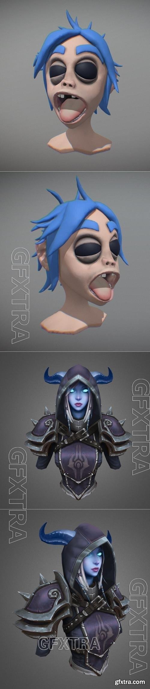 2D Gorillaz Bust and Draenei Murkah 3D