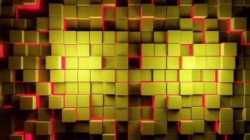 Videohive - Golden Cubic Wall Background With Red Neon Lighting Vj Loop In Motion HD - 38931614 - 38931614