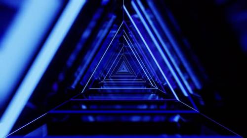 Videohive - Night Blue Vj Loop Background Triangle Tunnel 4K - 38931625 - 38931625