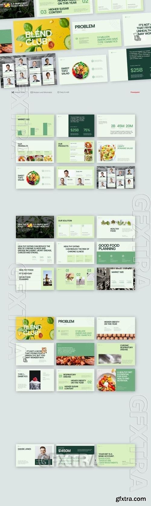 BlendClub Green Pitch Deck Healthy Food Powerpoint, Keynote and Google Slides Template