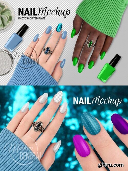 Finger Nail Polish Wrap Manicure Mockup