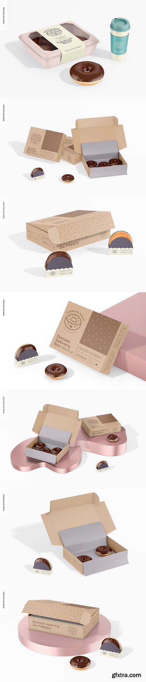 Donut box with paper cup mockup with donuts