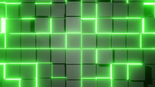 Videohive - Green Neon Cubic Wall Movement Vj Loop Background 4K - 39005331 - 39005331