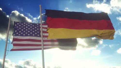 Videohive - Germany and United States Flag on Flagpole - 38993502 - 38993502