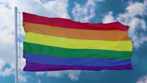 Videohive - Rainbow LGBT Flag Waving Against a Blue Sky - 38993505 - 38993505