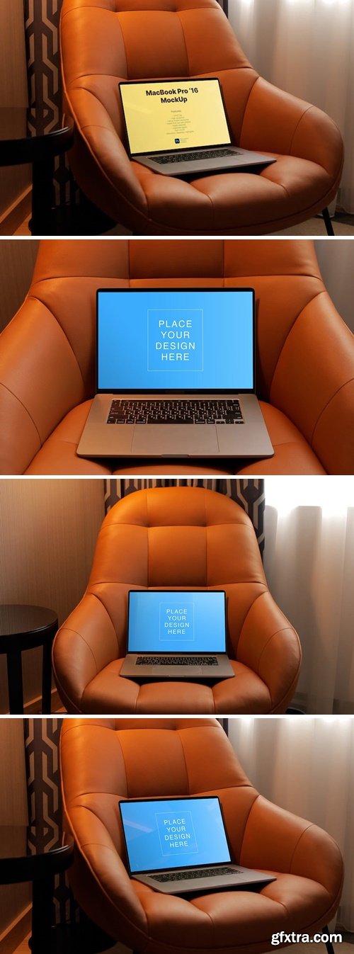 3 Mockup template: laptop at home, hotel interior TC5QE7H