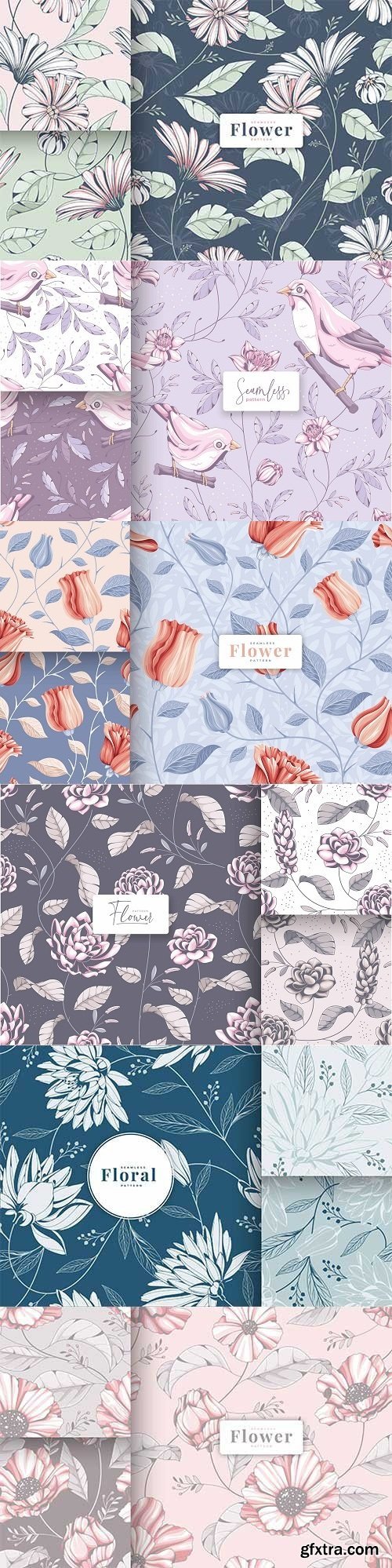 Vector hand drawn vintage floral seamless pattern