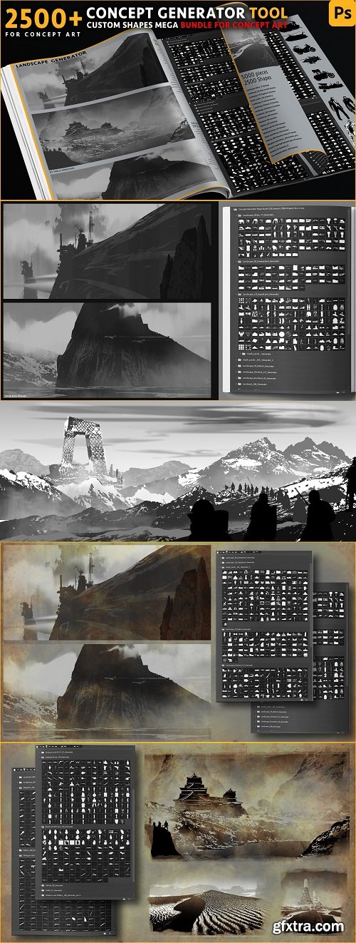 ArtStation - Concept Generator Tool [Custom shape Mega BUNDLE - 5200 pieces ] [Photoshop]